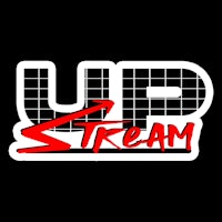 up stream logo on a black background