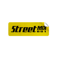 a yellow sticker with the word street mix on it